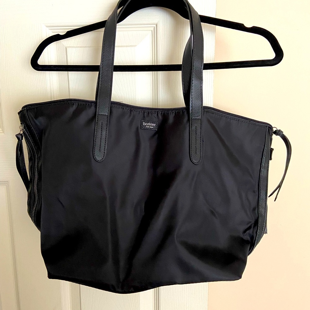 Black Vinyl Botkier Tote Bag with Zipper Accents